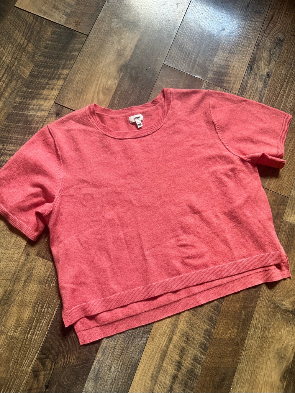 Aerie Coral Short-Sleeve Soft Knit Top